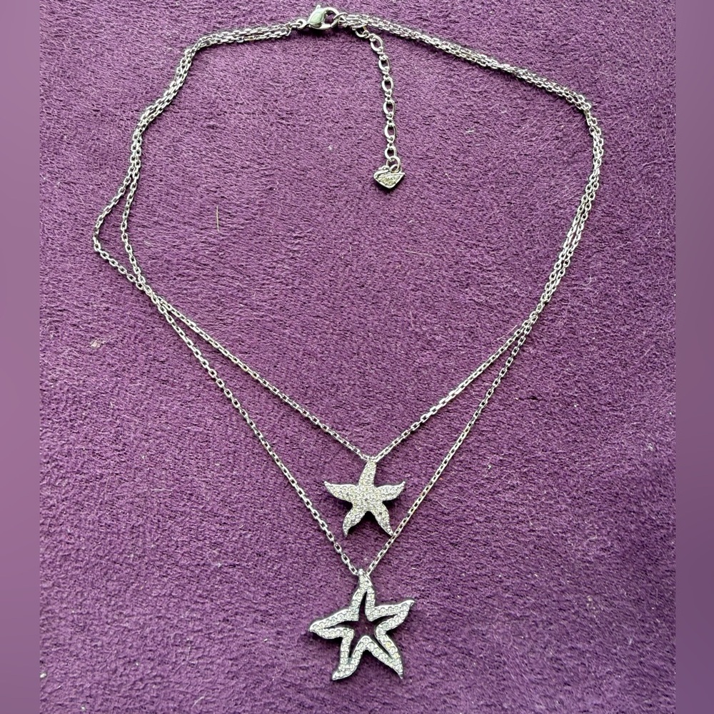 Swarovski Silver Holly Starfish Double Pendant Necklace with Clear Crystals